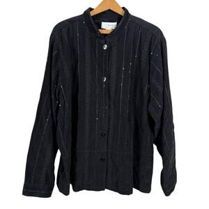 C.J. Banks Women Embellished Corduroy Jacket Tunic Top Size 2X Button Up Artsy